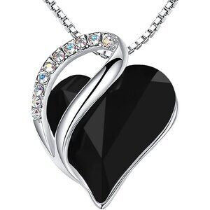 Infinity Love Birthstone Heart Pendant Jet Black Necklace Women Mom Silver